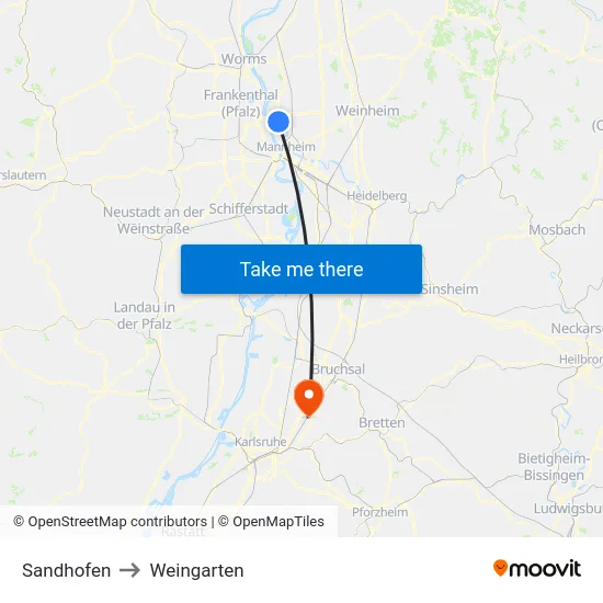 Sandhofen to Weingarten map