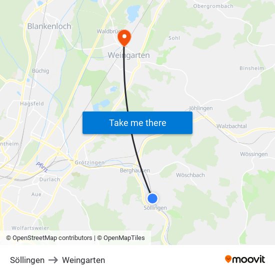 Söllingen to Weingarten map