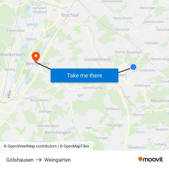 Gölshausen to Weingarten map