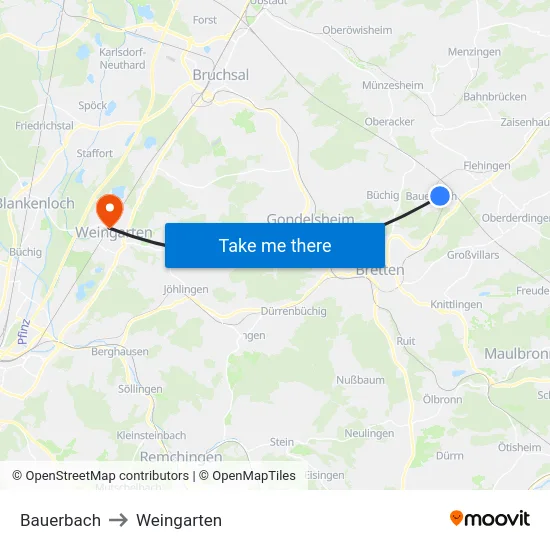 Bauerbach to Weingarten map