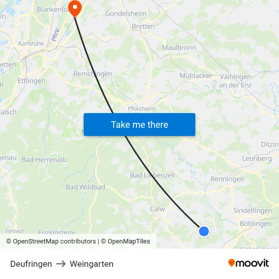 Deufringen to Weingarten map