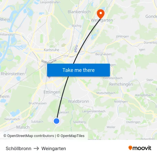 Schöllbronn to Weingarten map