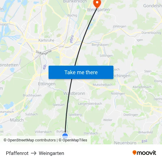 Pfaffenrot to Weingarten map