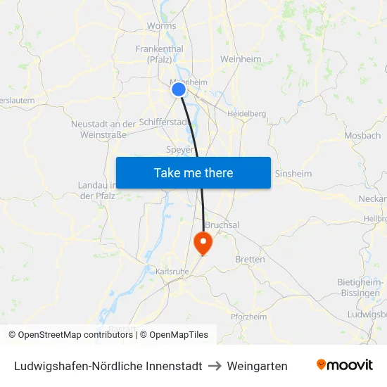 Ludwigshafen-Nördliche Innenstadt to Weingarten map