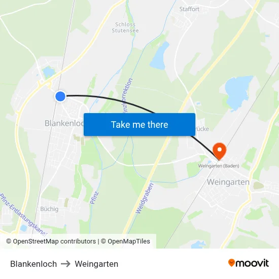 Blankenloch to Weingarten map