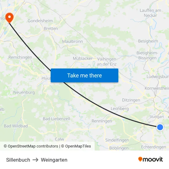 Sillenbuch to Weingarten map