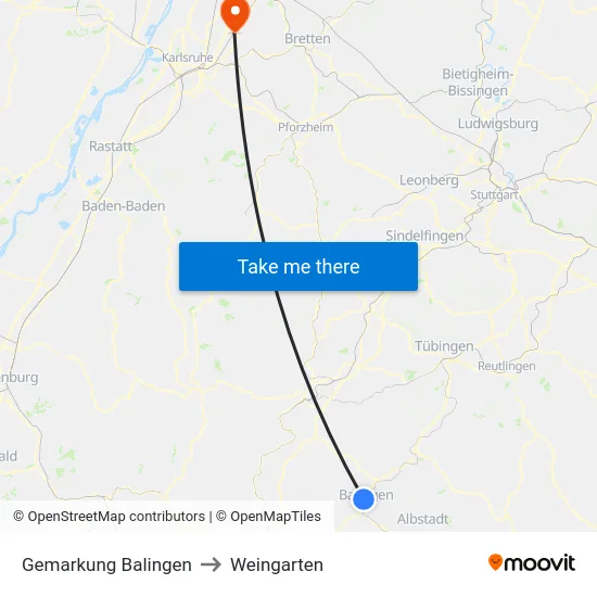 Gemarkung Balingen to Weingarten map
