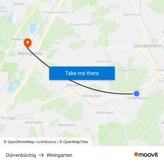 Dürrenbüchig to Weingarten map