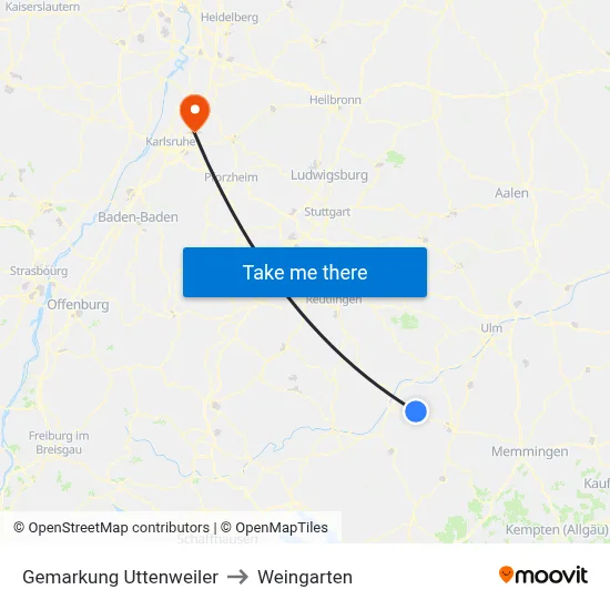 Gemarkung Uttenweiler to Weingarten map