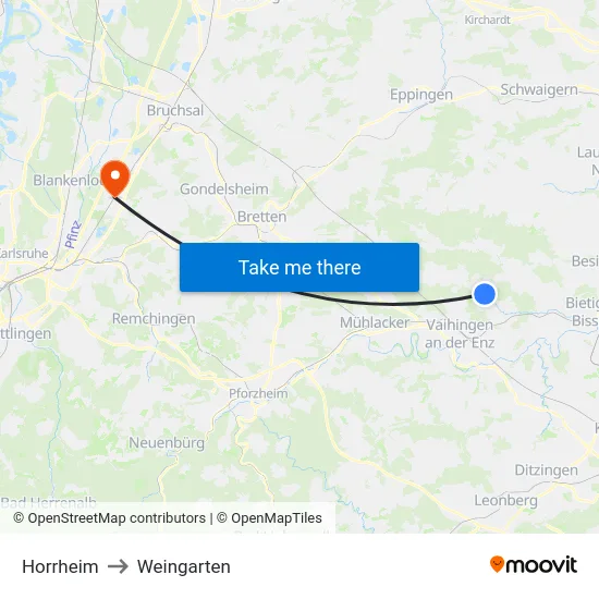 Horrheim to Weingarten map