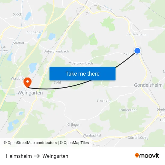 Helmsheim to Weingarten map