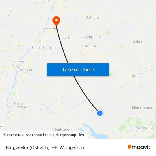 Burgweiler (Ostrach) to Weingarten map