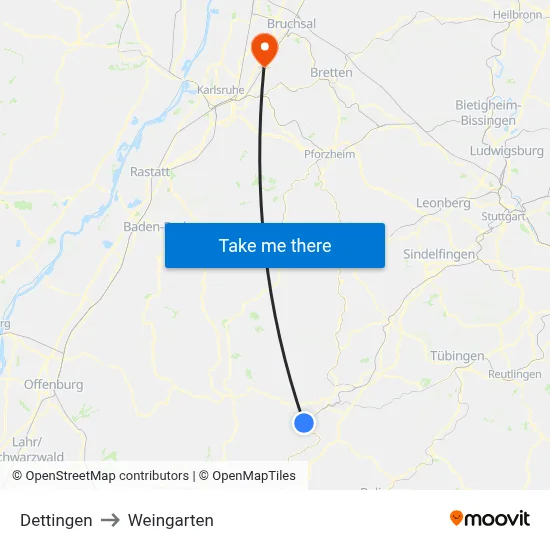 Dettingen to Weingarten map