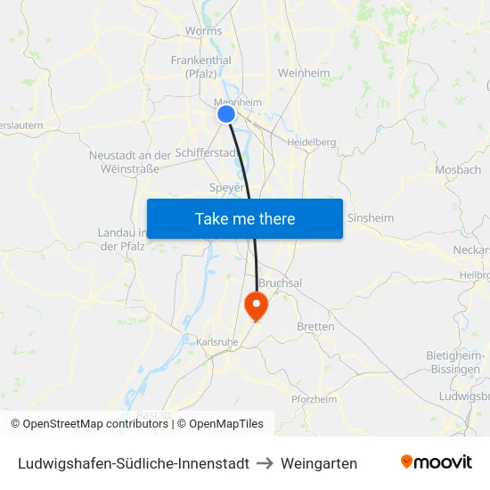 Ludwigshafen-Südliche-Innenstadt to Weingarten map