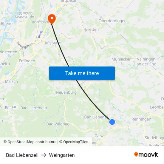 Bad Liebenzell to Weingarten map
