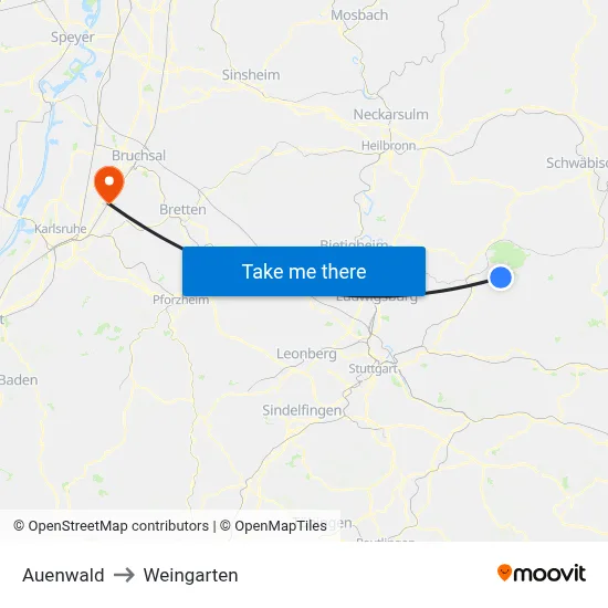 Auenwald to Weingarten map