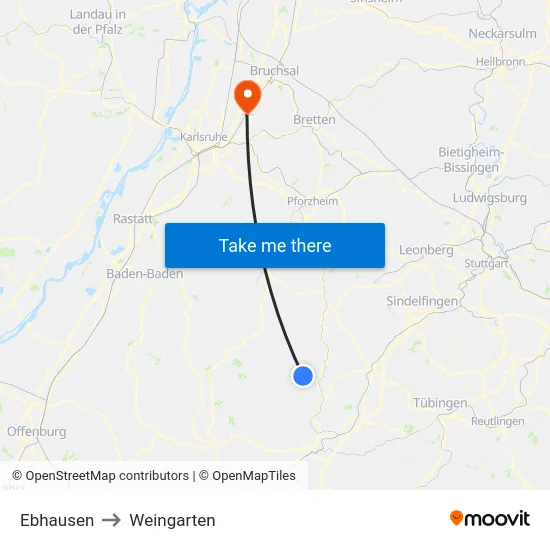 Ebhausen to Weingarten map