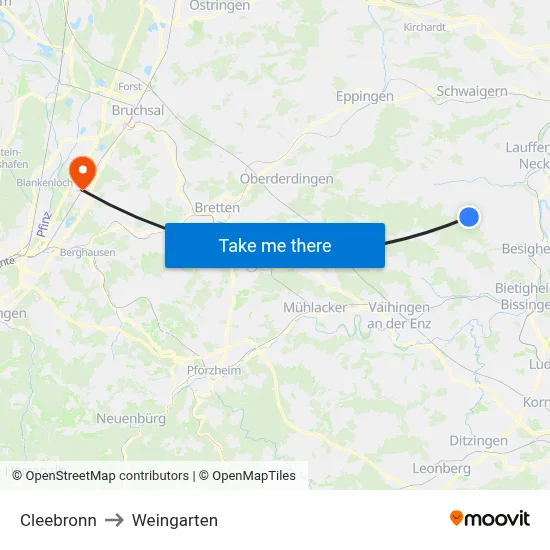 Cleebronn to Weingarten map