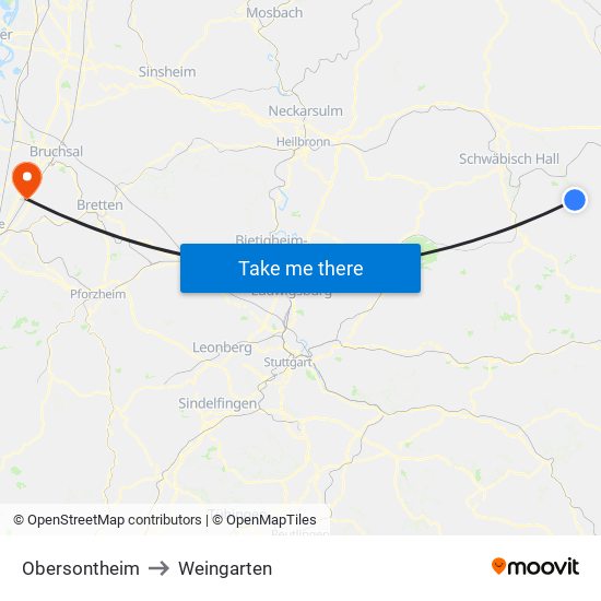Obersontheim to Weingarten map