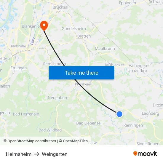 Heimsheim to Weingarten map