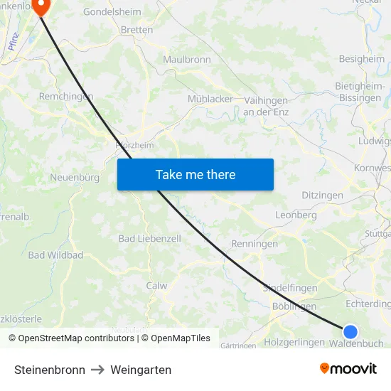 Steinenbronn to Weingarten map
