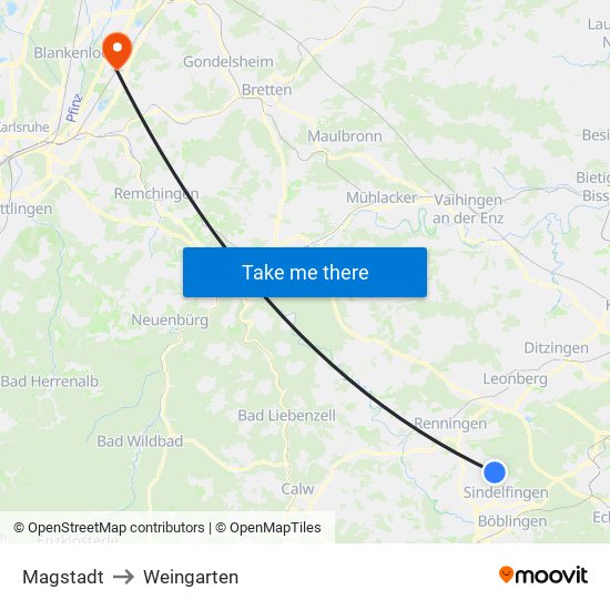 Magstadt to Weingarten map