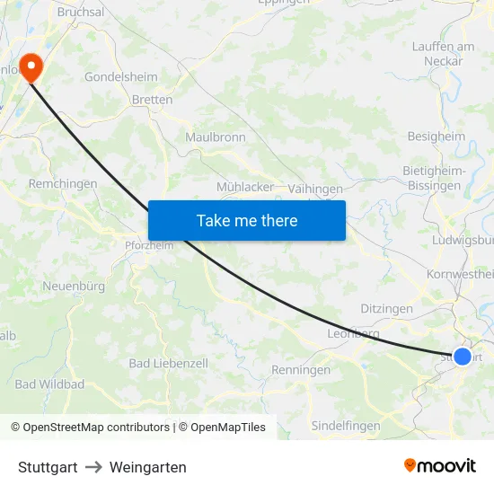 Stuttgart to Weingarten map