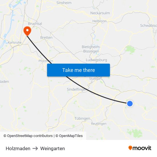 Holzmaden to Weingarten map