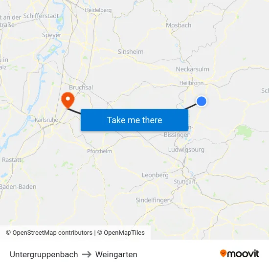 Untergruppenbach to Weingarten map