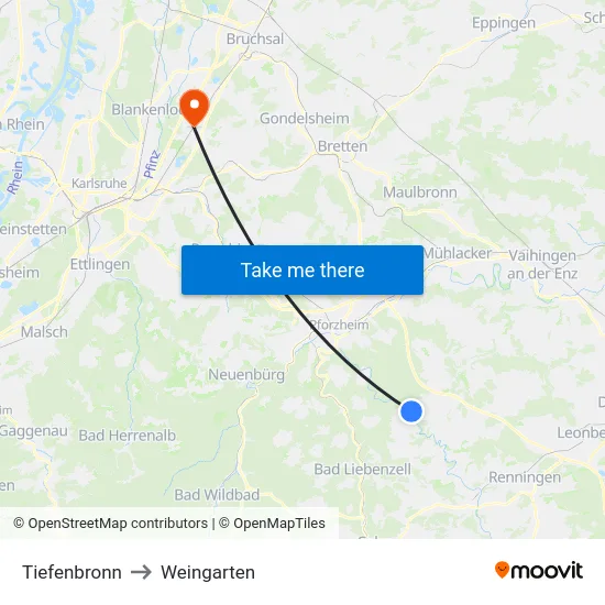 Tiefenbronn to Weingarten map
