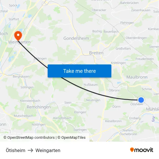 Ötisheim to Weingarten map