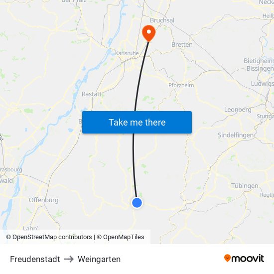 Freudenstadt to Weingarten map