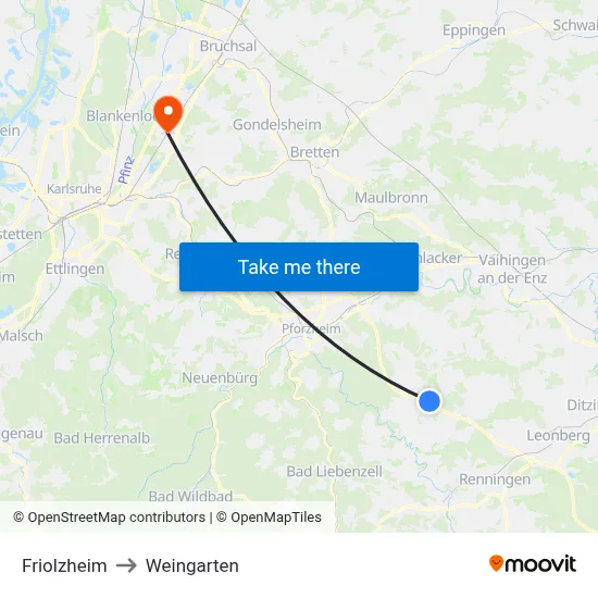 Friolzheim to Weingarten map