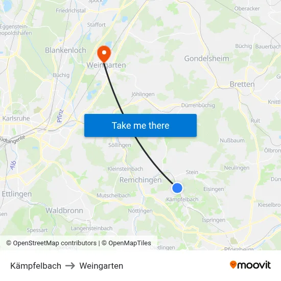 Kämpfelbach to Weingarten map
