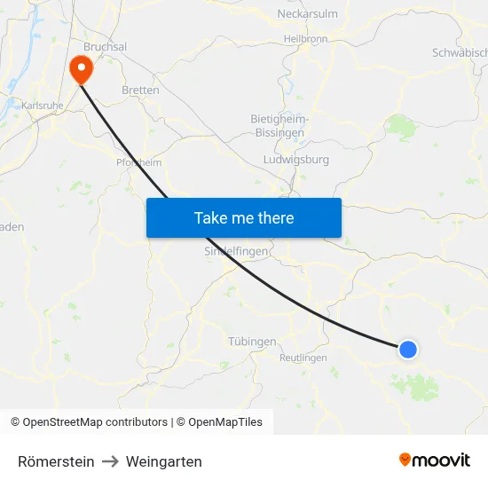 Römerstein to Weingarten map