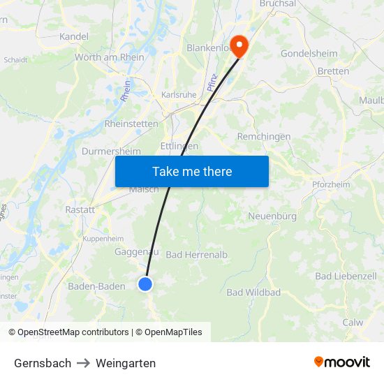 Gernsbach to Weingarten map