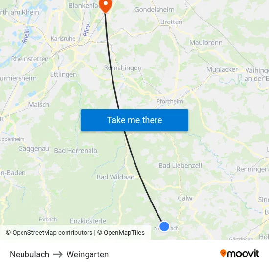 Neubulach to Weingarten map