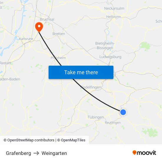 Grafenberg to Weingarten map