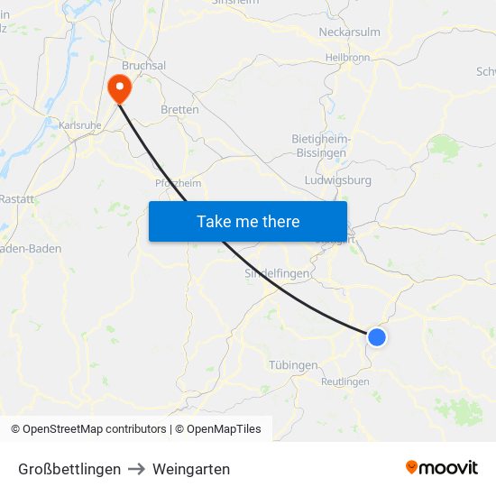 Großbettlingen to Weingarten map