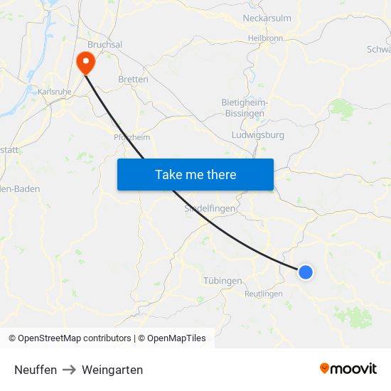 Neuffen to Weingarten map