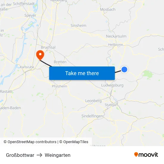 Großbottwar to Weingarten map