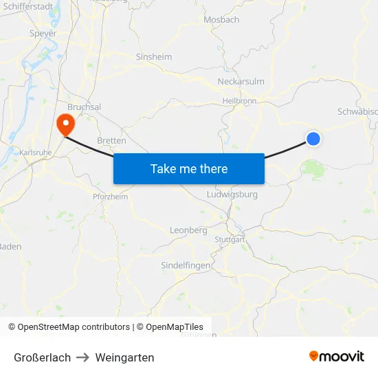 Großerlach to Weingarten map