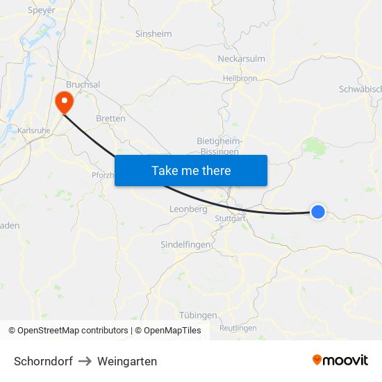 Schorndorf to Weingarten map