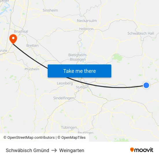 Schwäbisch Gmünd to Weingarten map