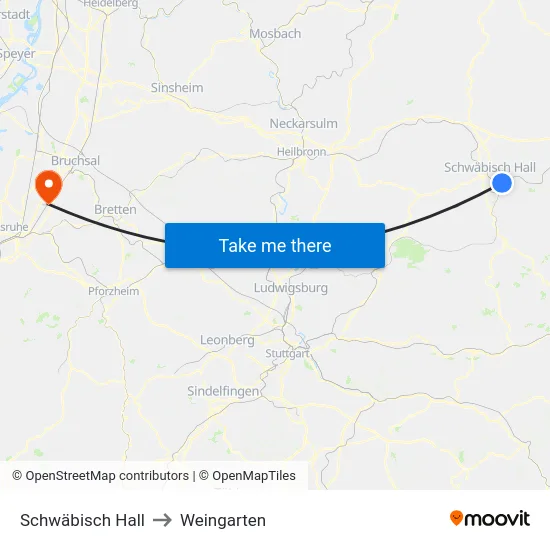 Schwäbisch Hall to Weingarten map