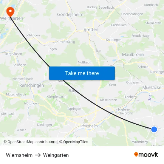 Wiernsheim to Weingarten map