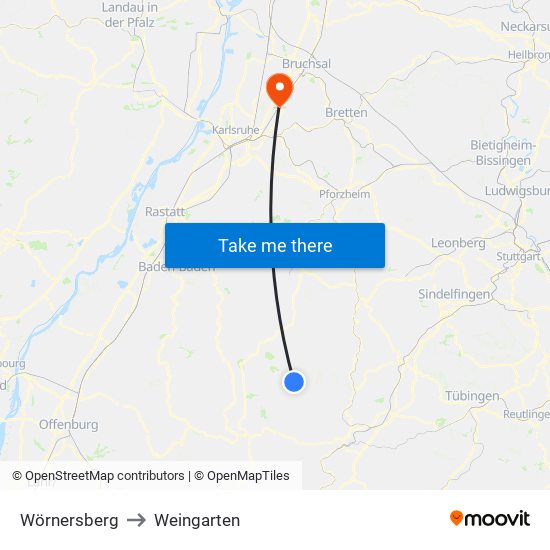 Wörnersberg to Weingarten map