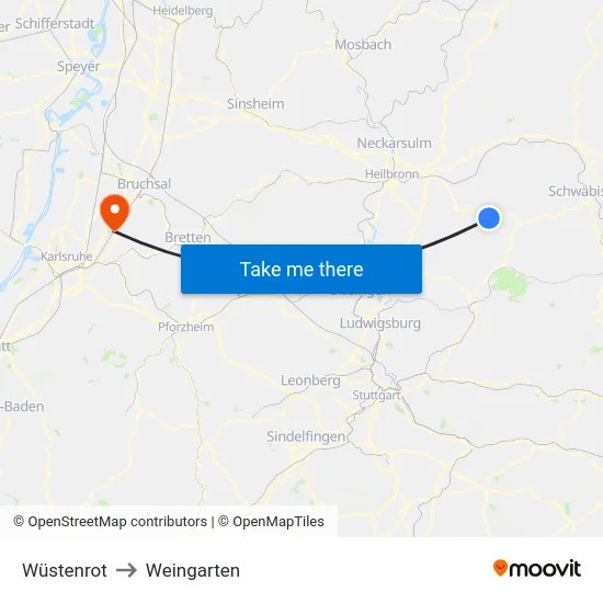 Wüstenrot to Weingarten map