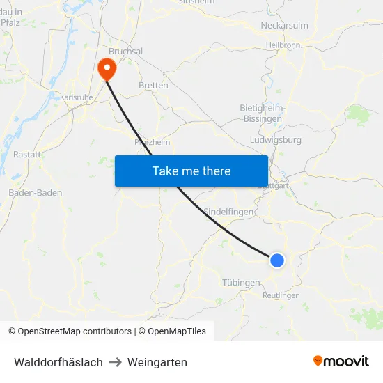 Walddorfhäslach to Weingarten map