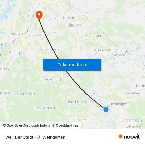 Weil Der Stadt to Weingarten map